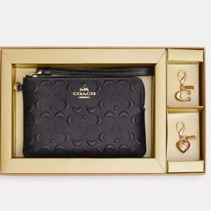 COACH Boxed Corner Zip Wristlet In Signature Leather with Charms #CF358